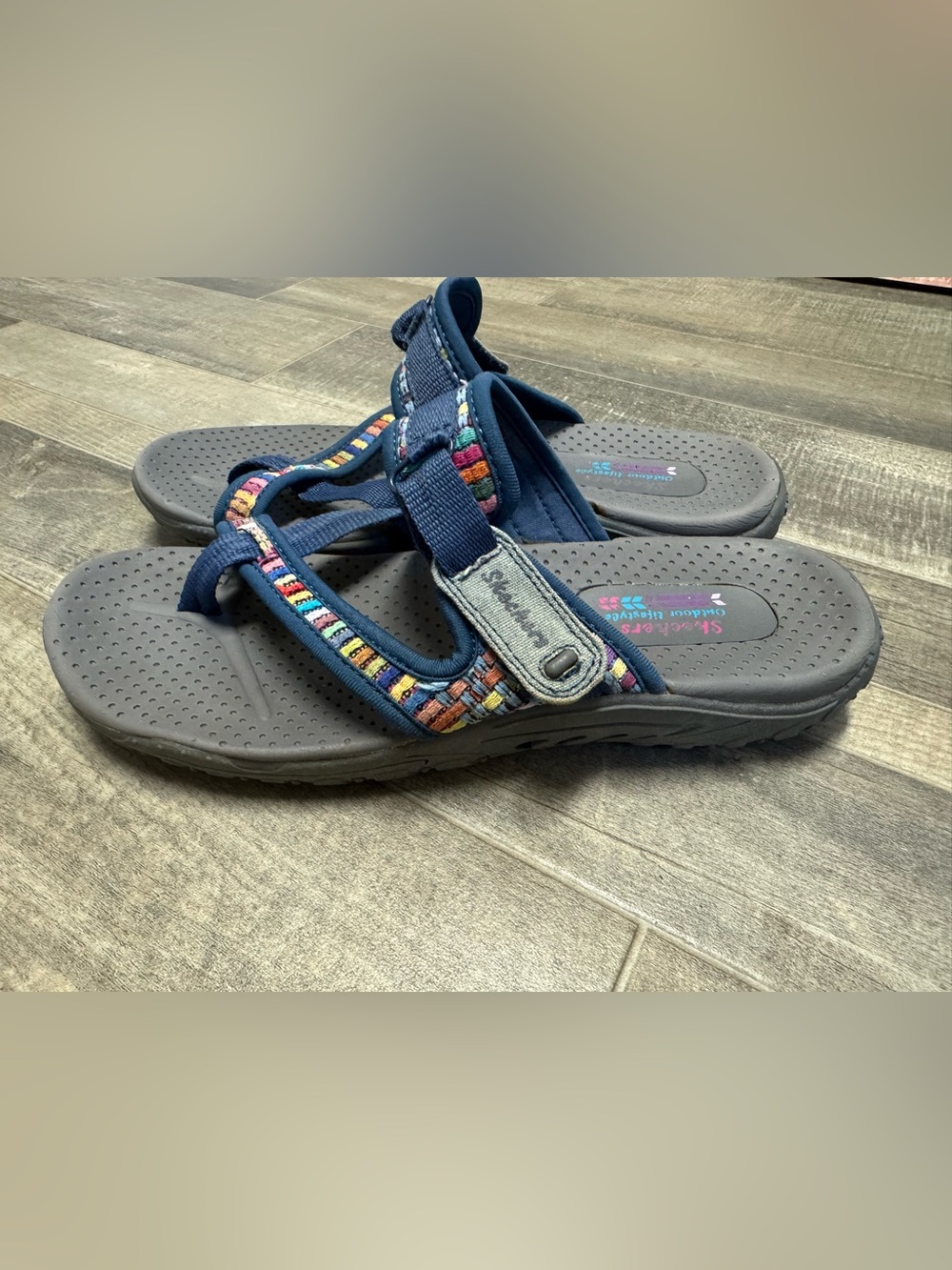Skechers Women’s US 9 Navy Blue Multi Accent Adjustable Sandals Beach Casual Y2K